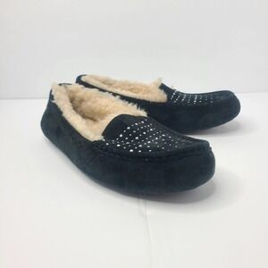 UGG Ansley Bling Shearling Slippers Black Rhinestone Suede Size 9